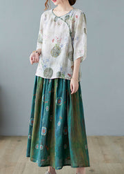 Moderne hellgrüne O-Neck Print Bluse Spring Top