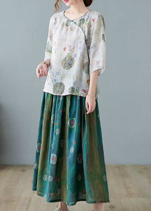 Moderne hellgrüne O-Neck Print Bluse Spring Top