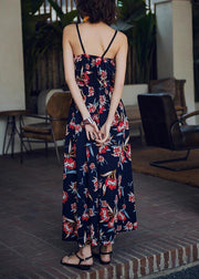 Modern Navy Print Backless Cotton  Maxi Dresses - SooLinen