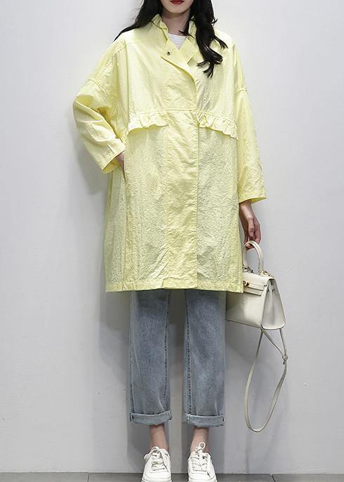 Modern Notched Ruffles Plus Size Coats Women yellow daily outwear - SooLinen