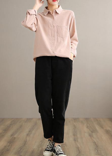 Modern Pink Clothes For Women Lapel Pockets Spring Tops - SooLinen