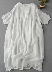 Modern White O-Neck Patchwork cotton blend Long Dresses Half Sleeve
