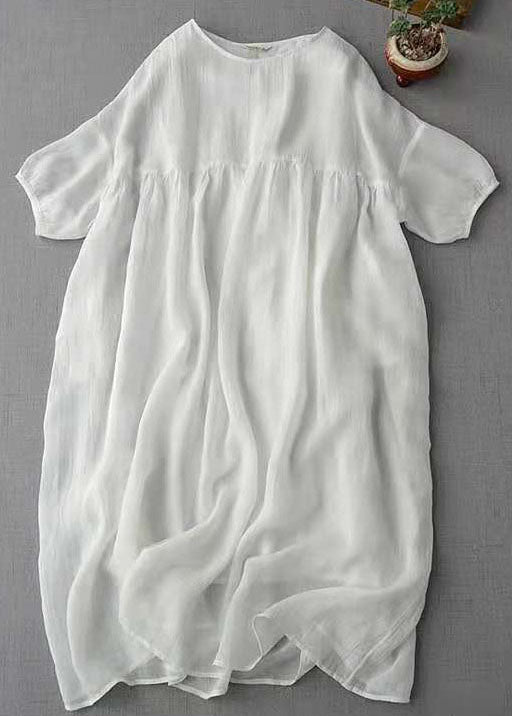 Modern White O-Neck Patchwork cotton blend Long Dresses Half Sleeve