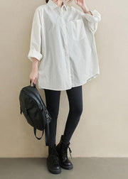 Modern White Tunic Lapel Pockets Midi Spring Tops - SooLinen