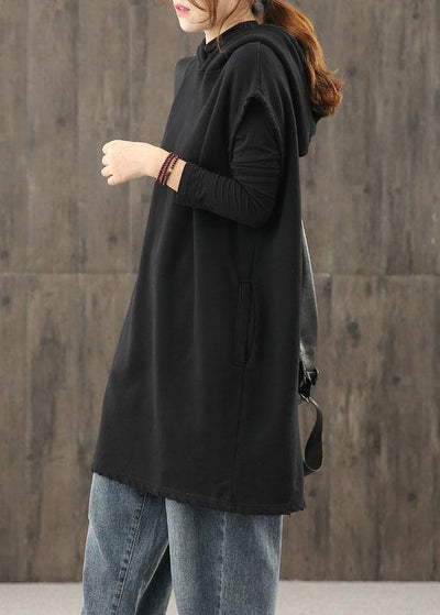 Modern black clothes hooded pockets silhouette tops - SooLinen