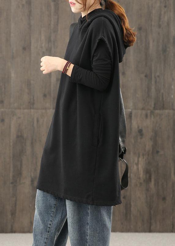 Modern black clothes hooded pockets silhouette tops - SooLinen