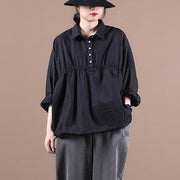 Modern black clothes lapel Cinched baggy blouse - SooLinen