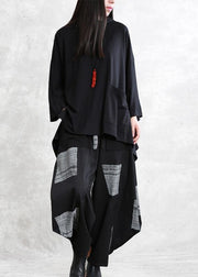Modern black cotton blouses for women asymmetric daily shirts - SooLinen