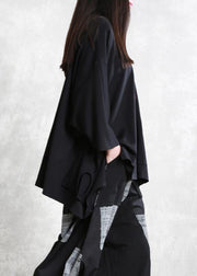 Modern black cotton blouses for women asymmetric daily shirts - SooLinen