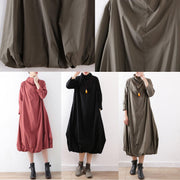 Modern black cotton dresses high neck asymmetric Traveling fall Dress - SooLinen