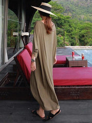 Modern black cotton tunic dress o neck baggy Maxi Dress - SooLinen