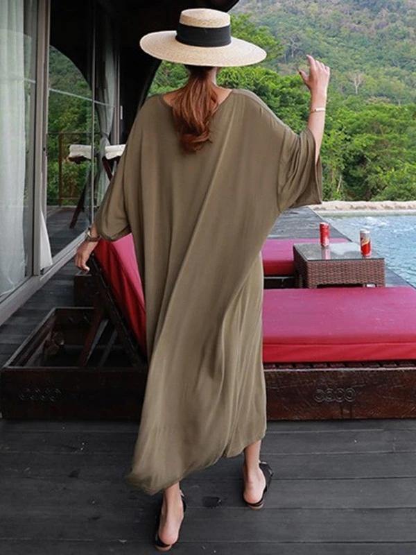 Modern black cotton tunic dress o neck baggy Maxi Dress - SooLinen