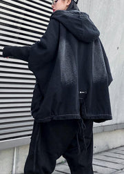 Modern denim black Plus Size for women Sewing zippered patchwork coats - SooLinen