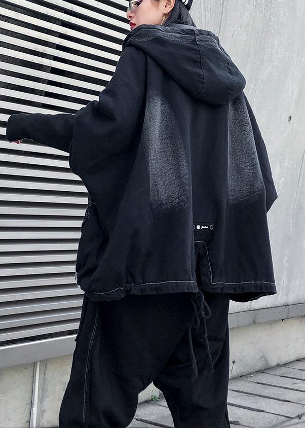 Modern denim black Plus Size for women Sewing zippered patchwork coats - SooLinen