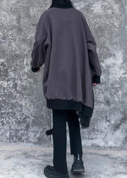 Modern gray cotton clothes For Women patchwork tunic o neck Sweatshirt - SooLinen