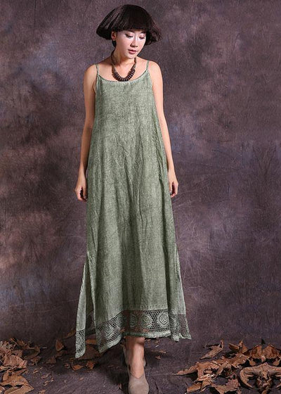 Modern green sleeveless linen Robes side open loose summer Dress - SooLinen