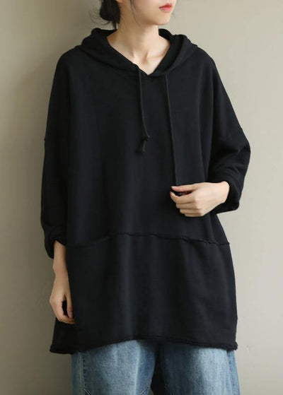 Modern hooded drawstring fall shirts Christmas Gifts black shirts - SooLinen