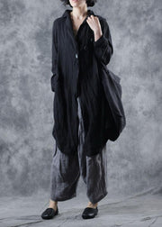 Modern lapel collar linen clothes Fashion Ideas black outwear long sleeve - SooLinen