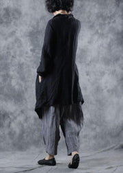Modern lapel collar linen clothes Fashion Ideas black outwear long sleeve - SooLinen