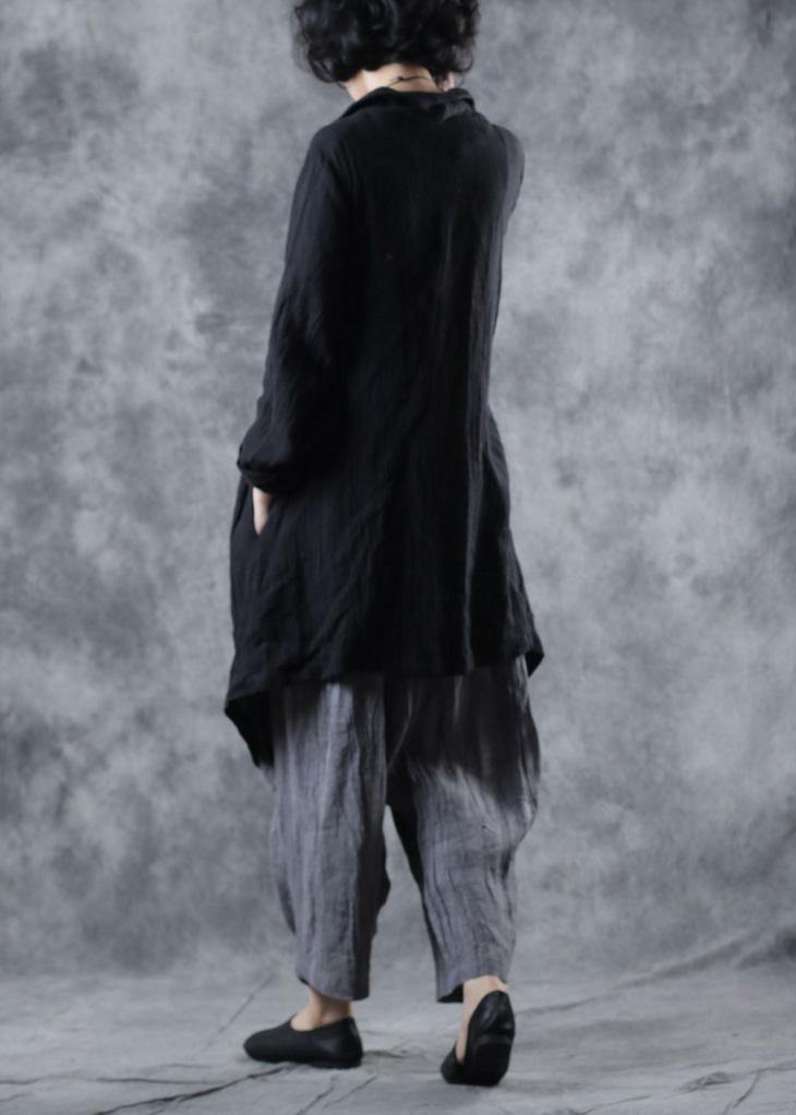 Modern lapel collar linen clothes Fashion Ideas black outwear long sleeve - SooLinen