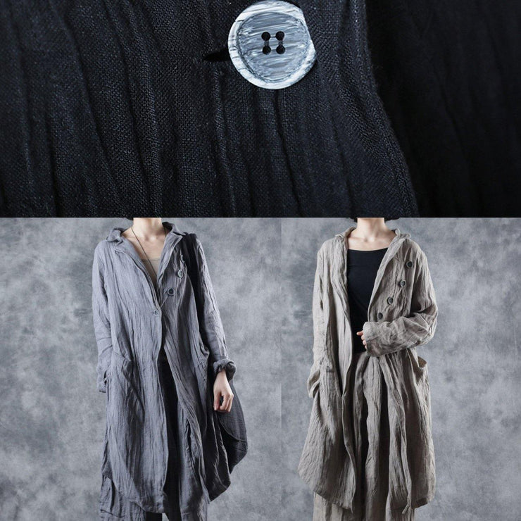 Modern lapel collar linen clothes Fashion Ideas black outwear long sleeve - SooLinen