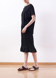 Modern o neck Batwing Sleeve cotton Tunic Sewing black shirt - SooLinen