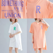 Modern o neck side open linen Runway white print Dresses summer - SooLinen
