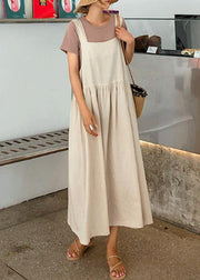 Modern plaid linen cotton quilting clothes Spaghetti Strap Cinched Kaftan Dress - SooLinen
