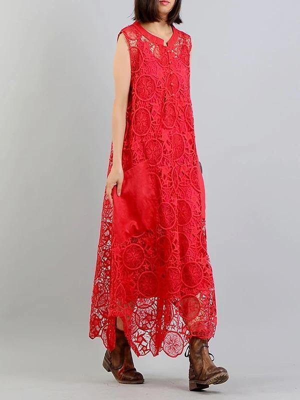 Modern red clothes For pockets asymmetric Art summer Dress - SooLinen