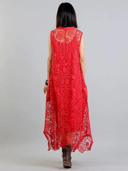 Modern red clothes For pockets asymmetric Art summer Dress - SooLinen