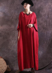 Modern red cotton clothes For Women Batwing Sleeve loose summer Dresses - SooLinen