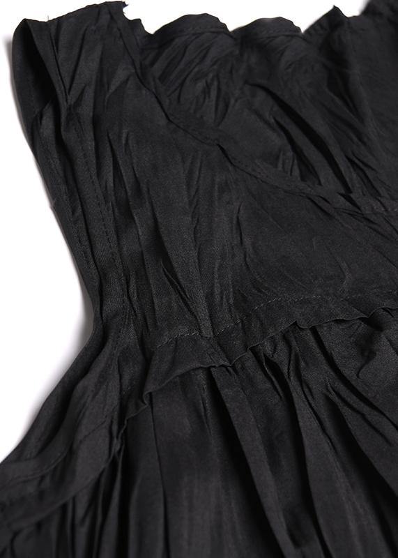 Modern sleeveless Cinched cotton summer dress Fabrics black Maxi Dresses - SooLinen