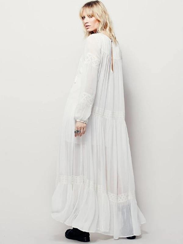 Modern v neck patchwork cotton spring Tunics Runway white Dress - SooLinen