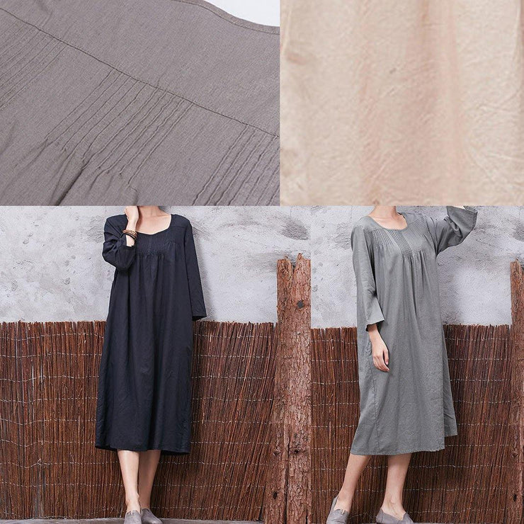 Modern Cinched linen cotton clothes For Women Shirts khaki Dress summer - SooLinen