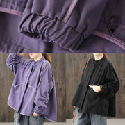 Modern zippered pockets crane tops Work Outfits purple top - SooLinen