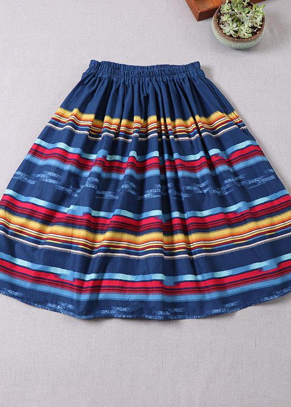 Natural Blue Pockets Wrinkled A Line Fall Skirts - SooLinen