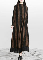 Natural Gold Stand Pockets A Line Dresses Fall - SooLinen