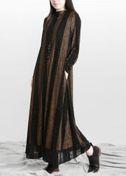 Natural Gold Stand Pockets A Line Dresses Fall - SooLinen
