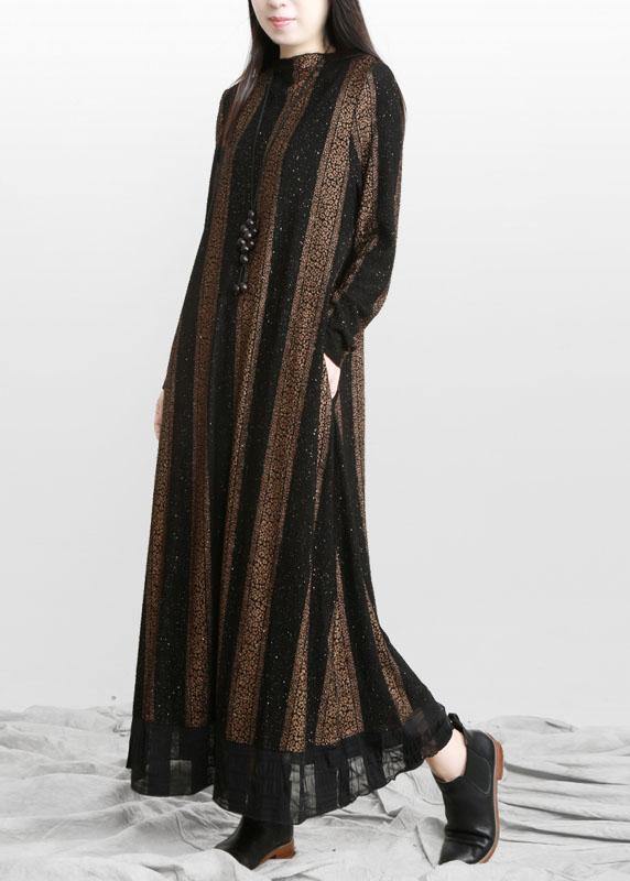 Natural Gold Stand Pockets A Line Dresses Fall - SooLinen