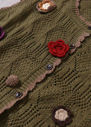 Natural Grey Hollow Out Button Floral Fall Knit Vest - SooLinen