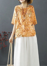 Natural Orange Print low high design Tops Half Sleeve