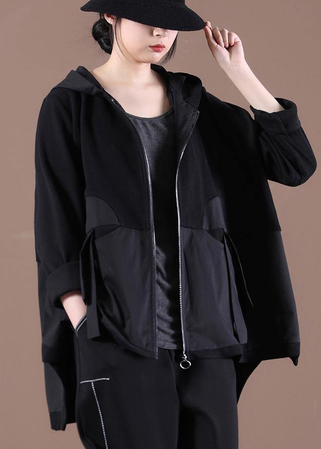 Natural Patchwork Casual Top Quality Spring Clothes For Women Black Outwear - SooLinen