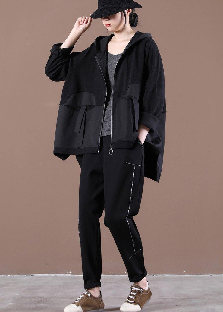 Natural Patchwork Casual Top Quality Spring Clothes For Women Black Outwear - SooLinen