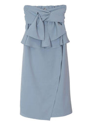 Natural Royal Blue High Waist Cinched Ruffles Skirts - SooLinen