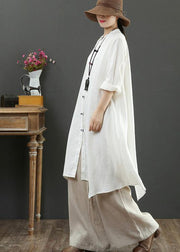Natural Stand Collar Asymmetric Spring Blouse Inspiration White Shirt - SooLinen