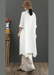 Natural Stand Collar Asymmetric Spring Blouse Inspiration White Shirt - SooLinen