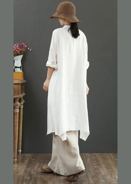 Natural Stand Collar Asymmetric Spring Blouse Inspiration White Shirt - SooLinen