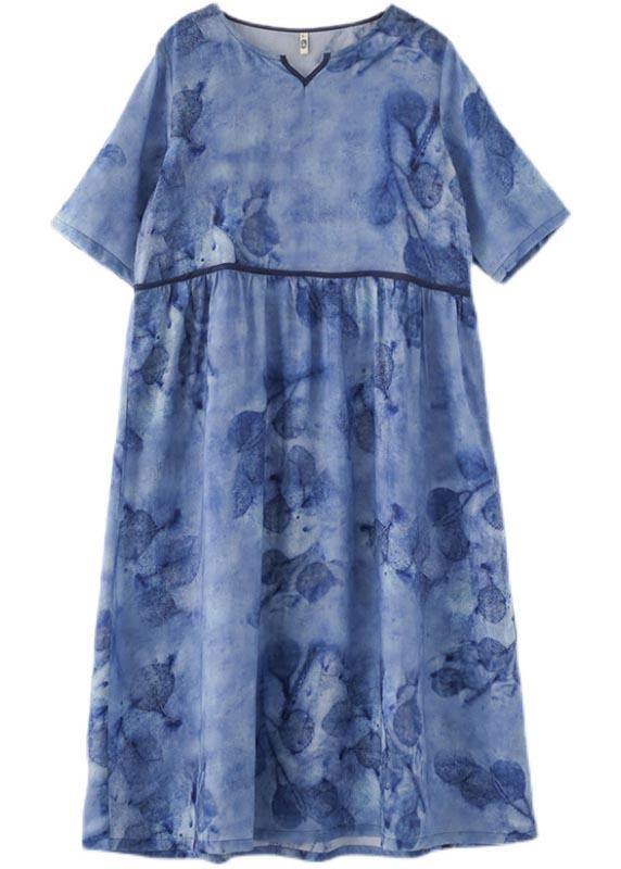 Natural White Print Cinched Summer Linen Dress - SooLinen