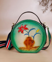 Natural Yellow Embossing Paitings Calf Leather Satchel Handbag
