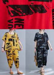 Natural Yellow Print  Half Sleeve Summer Two Pieces Set - SooLinen